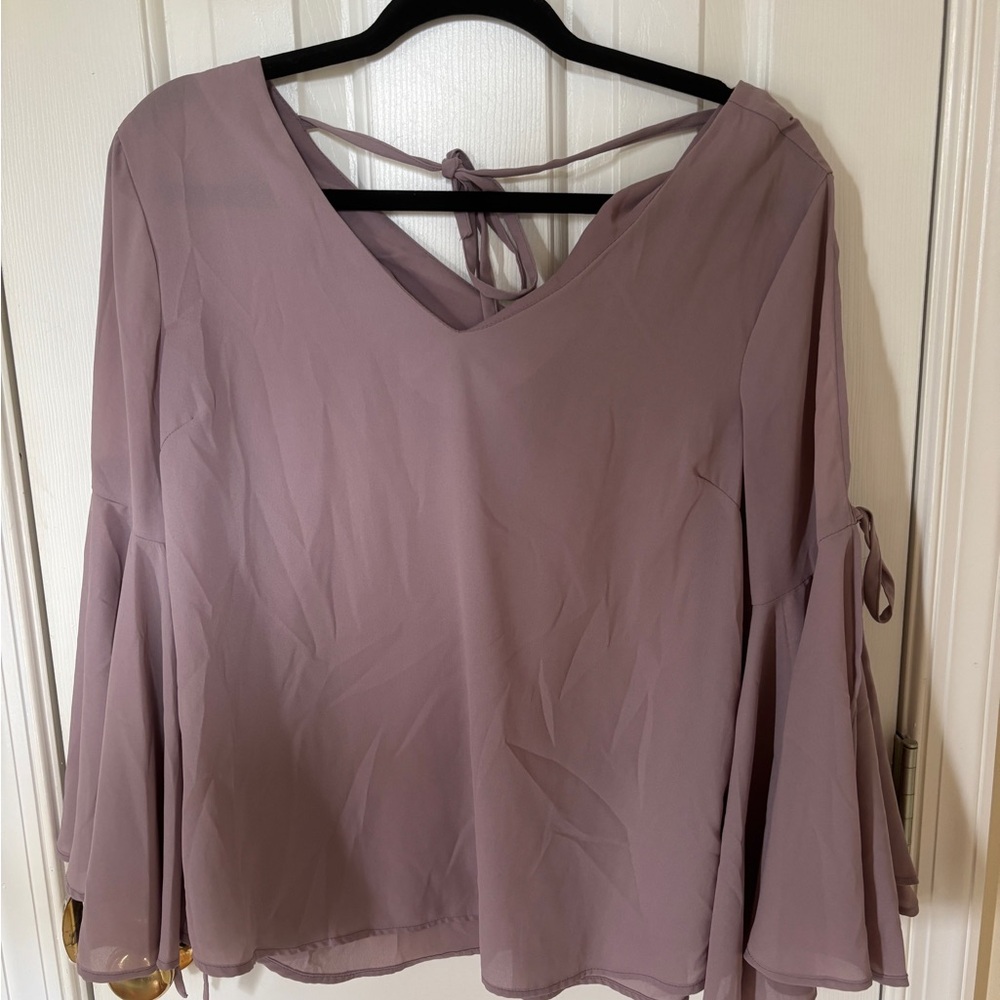 Charlotte Russe Purple Pink Bell Sleeve Blouse with Tie Sleeves